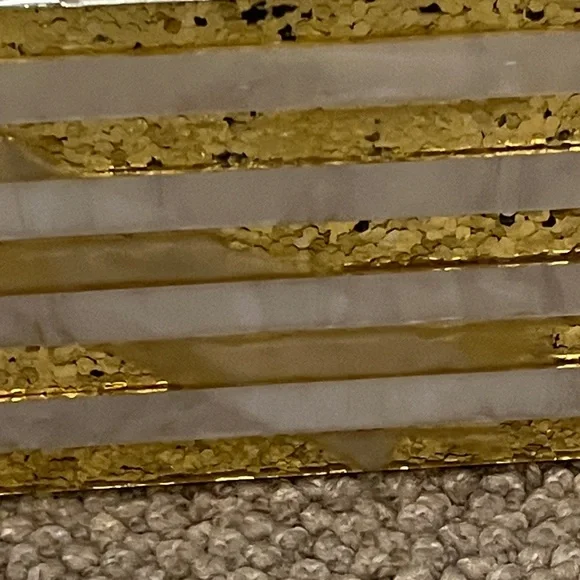 Gold and White Striped Clutch w/Gold Crossbody Chain Strap from Like Dreams - Picture 8 of 16